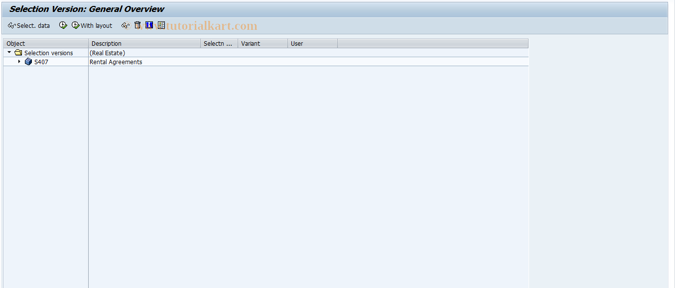 SAP TCode FO9T - Selection Version Tree Real Estate