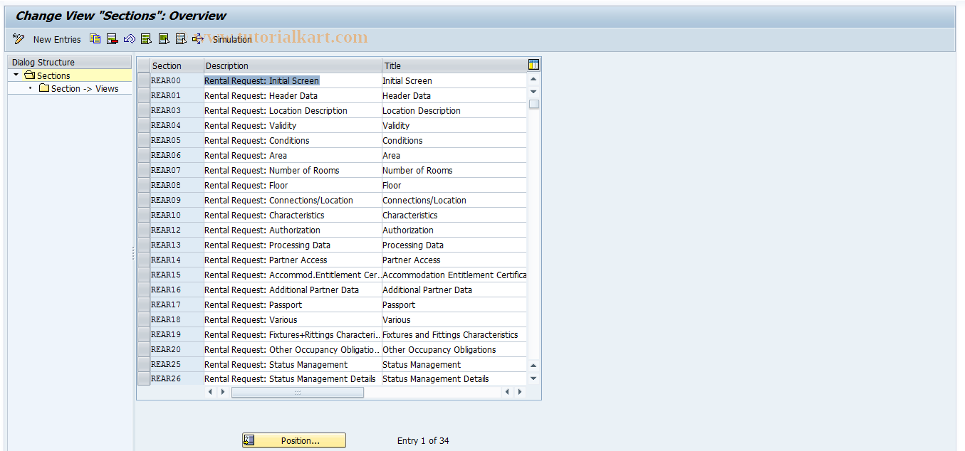 SAP TCode FOAR04 - REAR: Sections