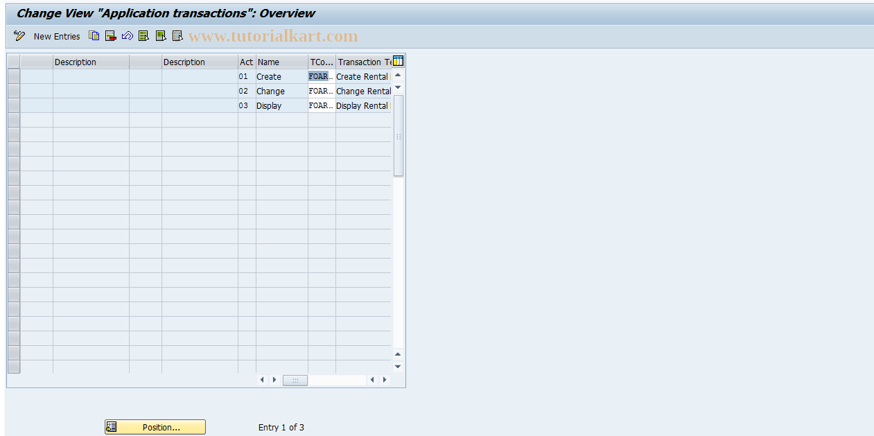 SAP TCode FOAR15 - REAR: Application Transactions