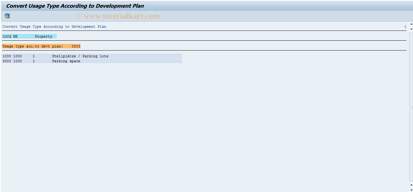 SAP TCode FOBP - Properties: Usage type acc. dev.plan