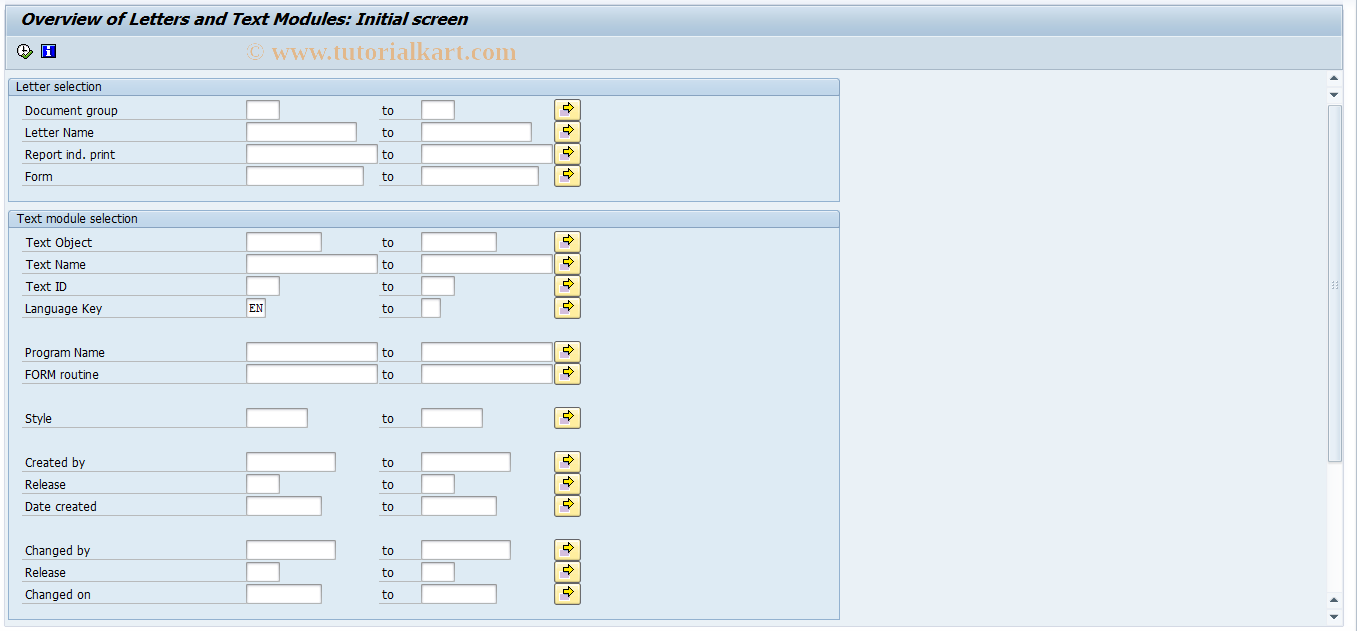 SAP TCode FOCPTL - Overview of Letters and Text Modules