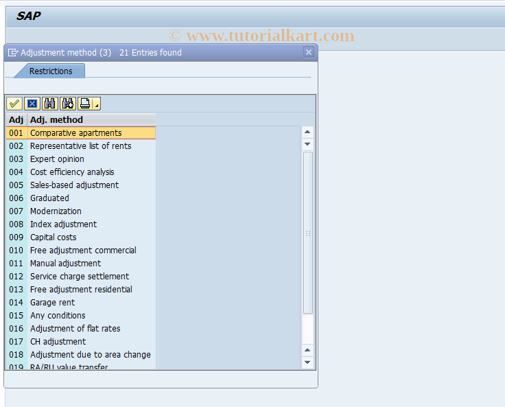 SAP TCode FOCP_RADJ_ADJMOD_VAL - Corr. Differ. Char: Rent Adj. Modus