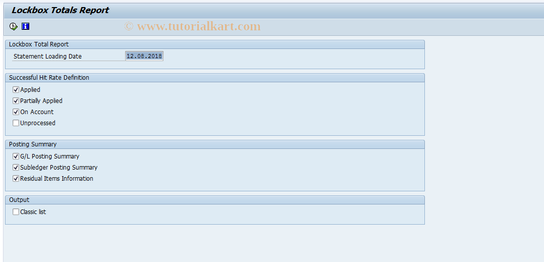 SAP TCode FOEBL1 - Lockbox total report