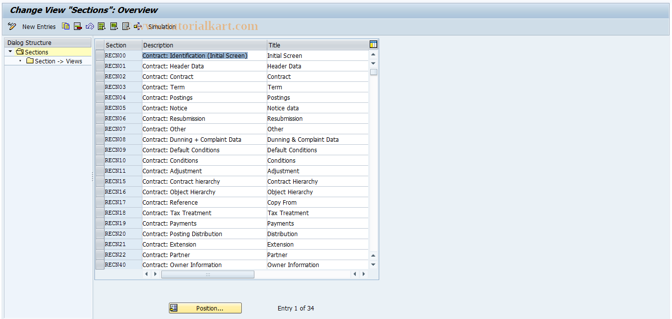 SAP TCode FOI4 - RECN-BDT: Sections