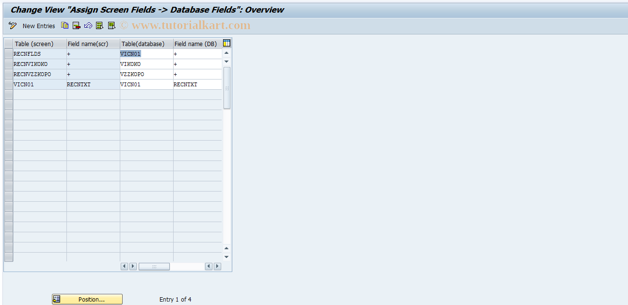 SAP TCode FOIB - RECN-BDT: Field Assignm. Screen->DB