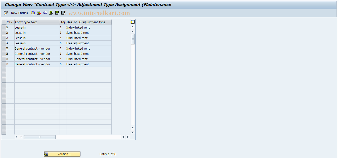 SAP TCode FOID - RECN-Cust: Contract Type -> Adjust.