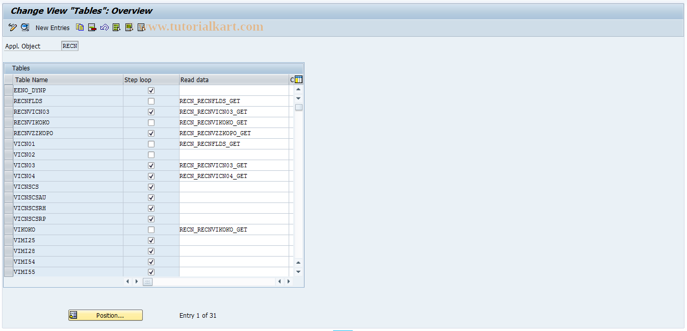 SAP TCode FOIG - RECN-BDT: Tables