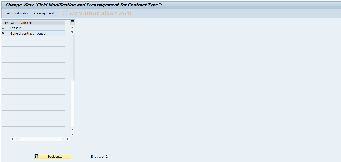 SAP TCode FOII - RECN-Cust: Field Modific.ContrType