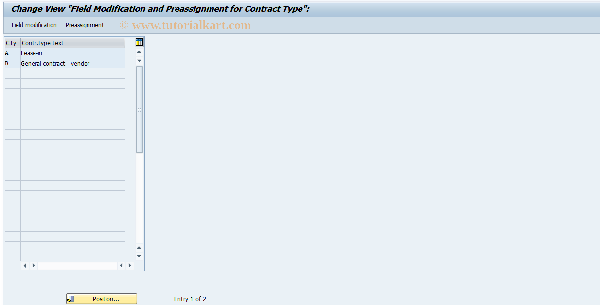 SAP TCode FOJJ - RECN-Cust: ContrTyp Preassignments