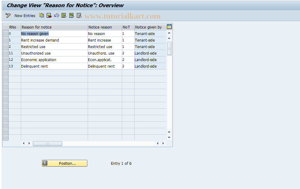 SAP TCode FOJN - RECN Cust: Notice Reasons