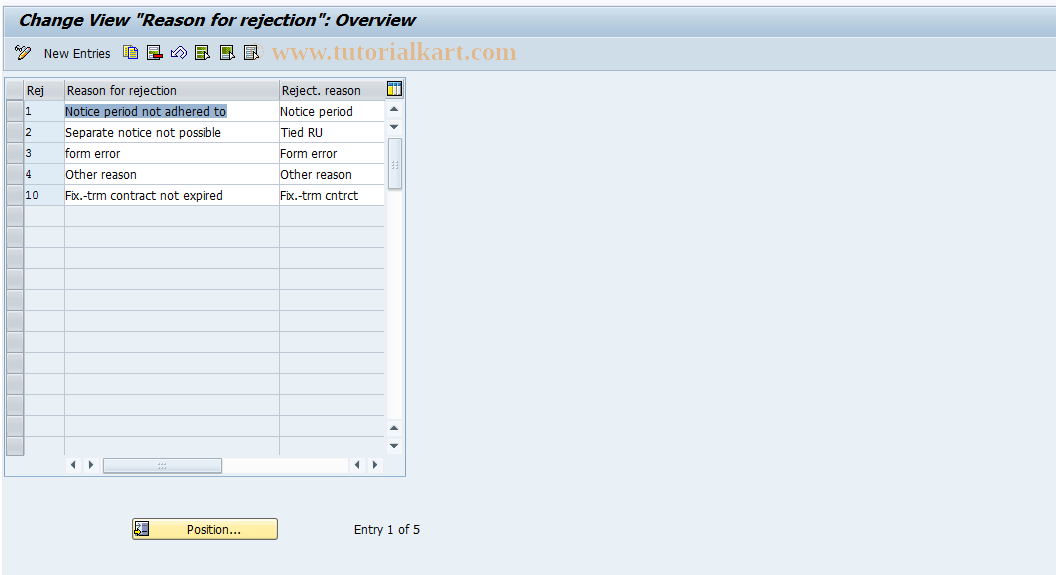 SAP TCode FOJO - RECN Cust: Notice Rejection Reasons