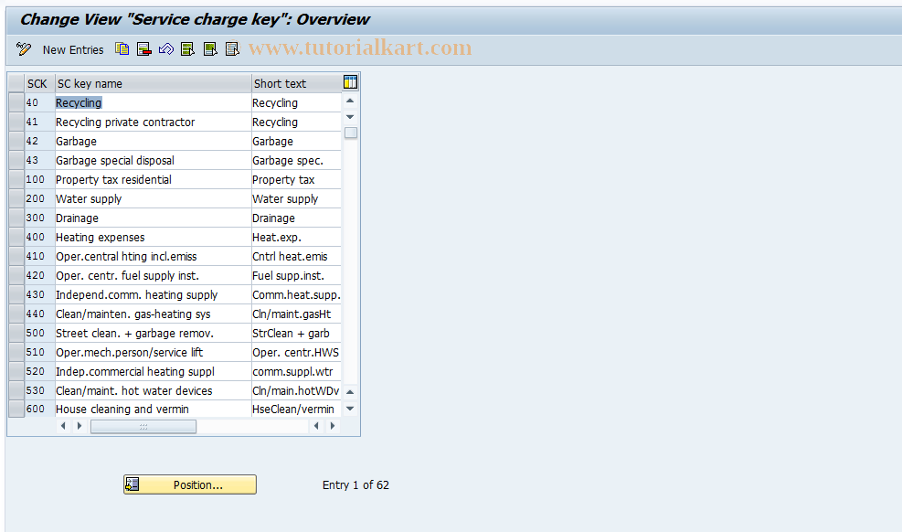 SAP TCode FOJSCS2 - Service charge keys