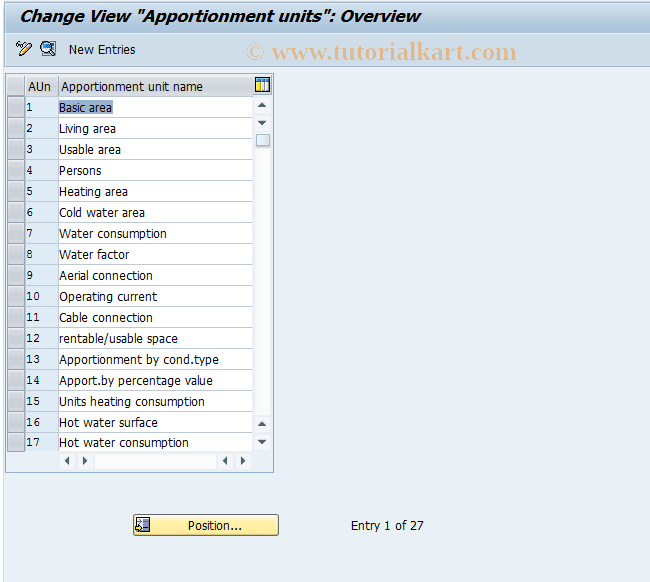 SAP TCode FOJSCS3 - Apportionment Units