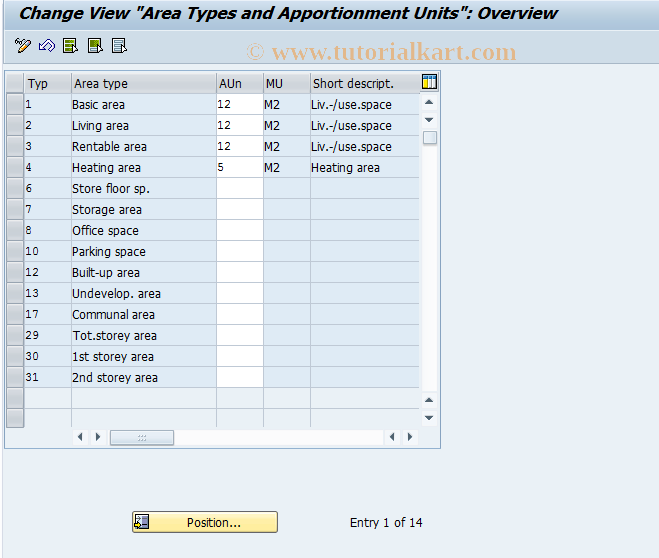SAP TCode FOJSCS4 - Apportionment Unit <-> Area Type