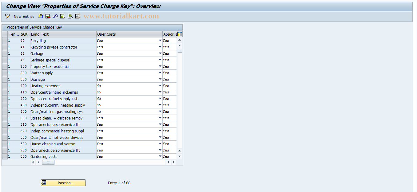 SAP TCode FOJSCS7 - Properties of Service Charge Key