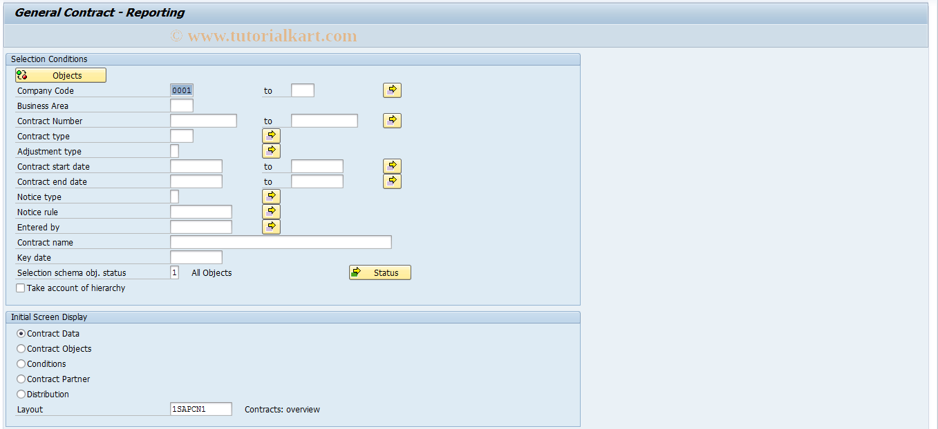 SAP TCode FOJZ - RE Contract: Contract Data Reporting