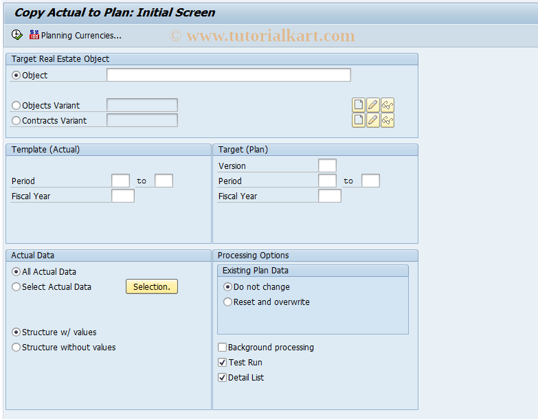 SAP TCode FOKIP - Copy Actual->Plan for Real Estate