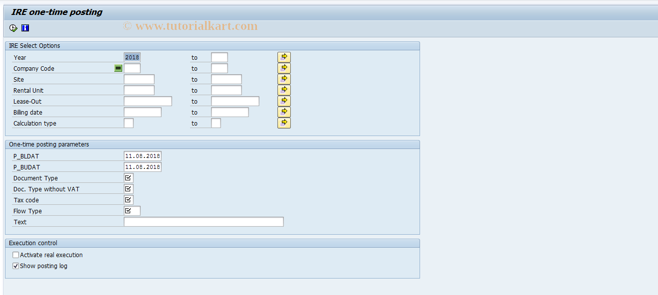 SAP TCode FOL6 - IRE: one-time postings lease-out