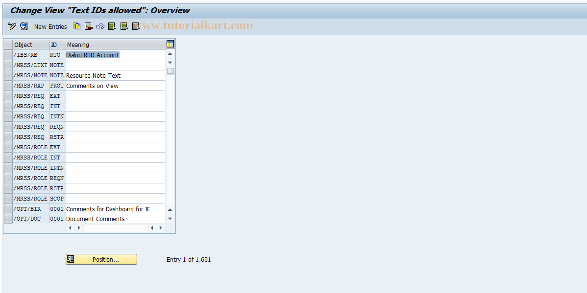 SAP TCode FOLT - FVVI Maintain text ID's