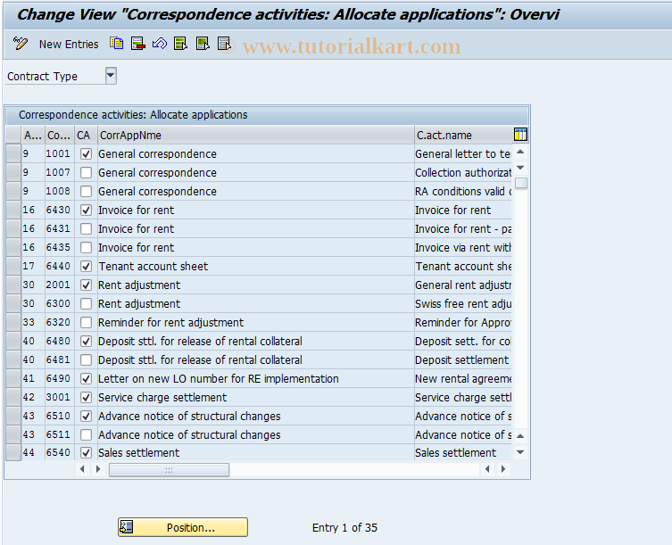 SAP TCode FOLW - Allocate application/corr.activity