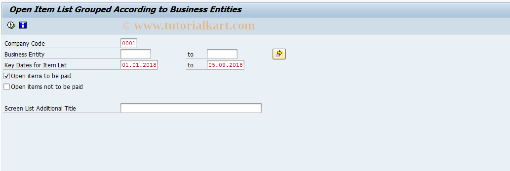 SAP TCode FOMF - OI list by business entity
