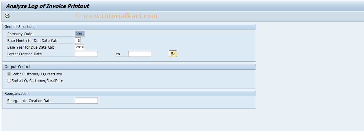 SAP TCode FOMH - Evaluation log invoice printout