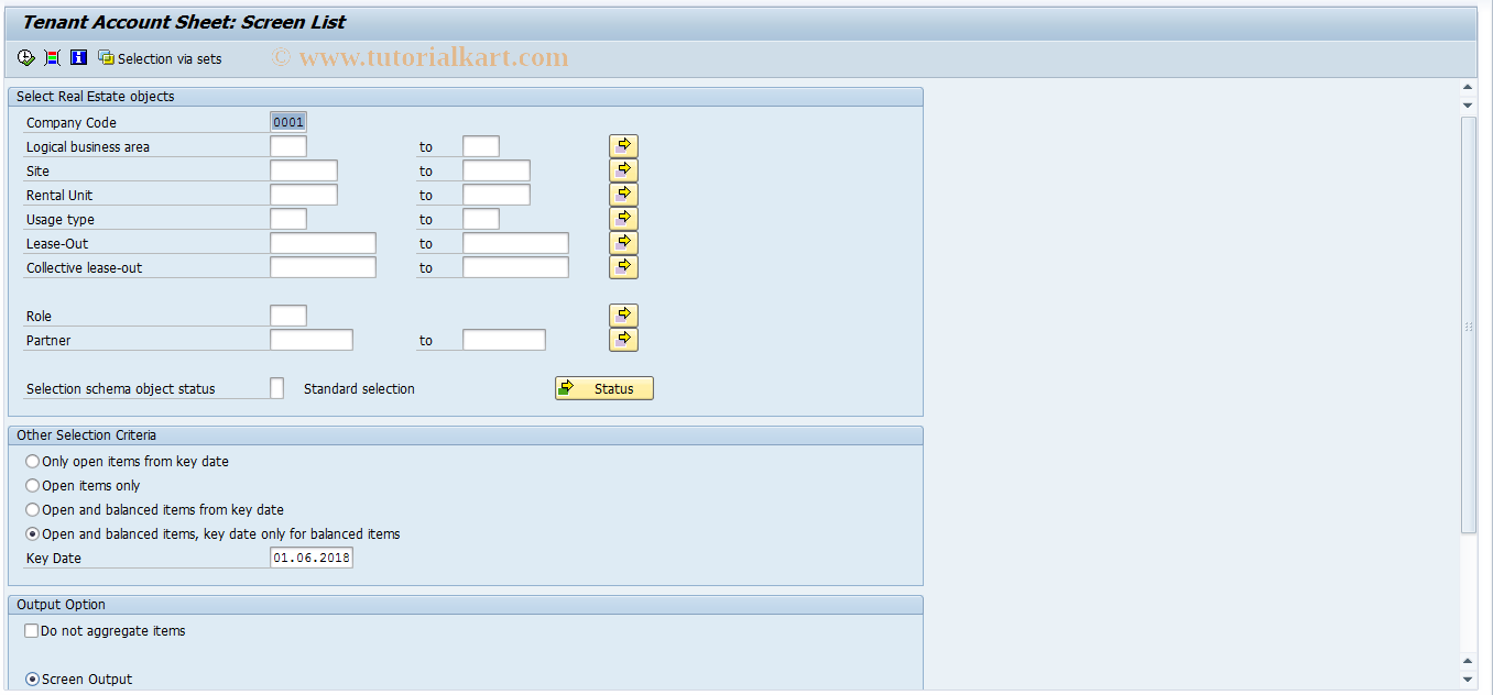 SAP TCode FOMKB - Tenant Account Sheet