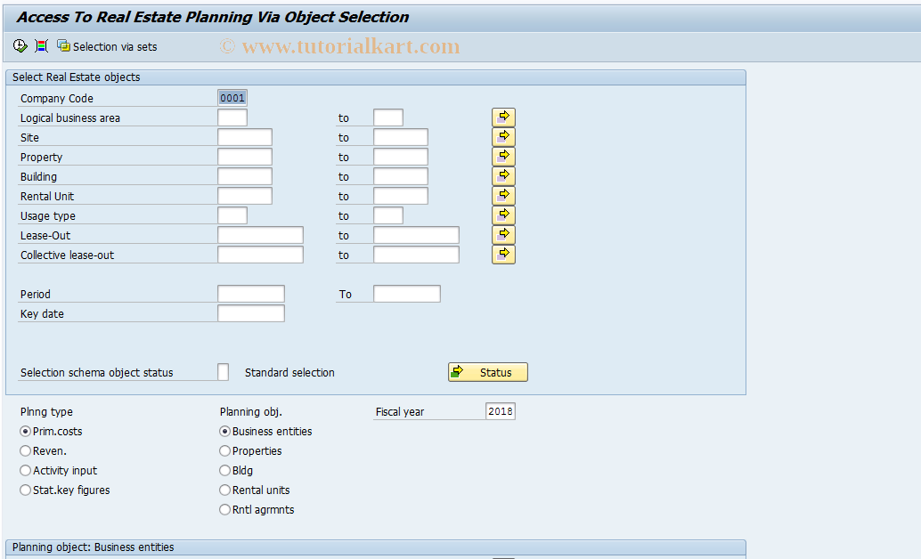 SAP TCode FOP3 - Display Real Estate planning