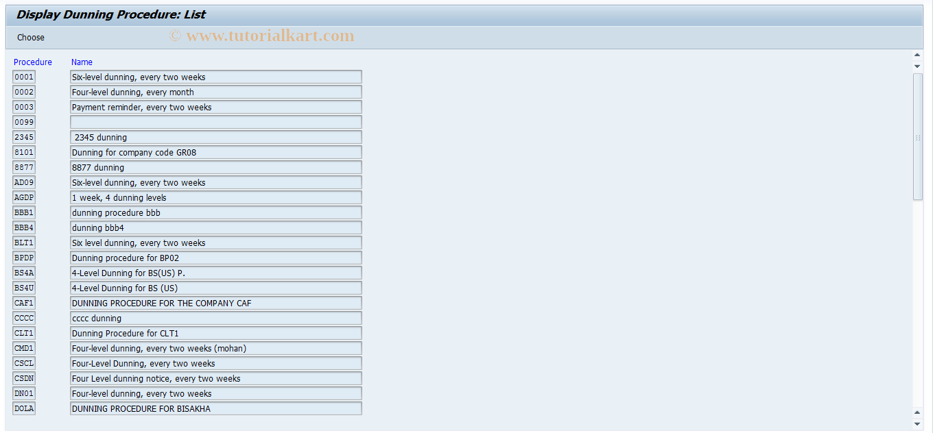 SAP TCode FOSF - Maintain Dunning Procedure