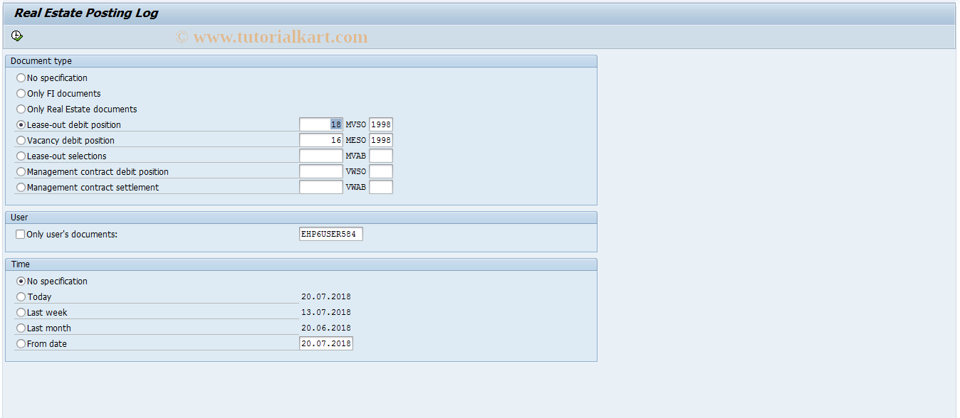 SAP TCode FOSM - General Real Estate Posting Log