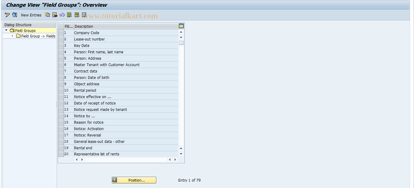 SAP TCode FOTI03 - RETI: Screen Layout Field Groups