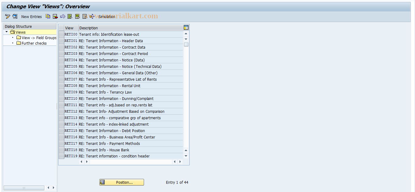 SAP TCode FOTI04 - RETI: Screen Layout Views