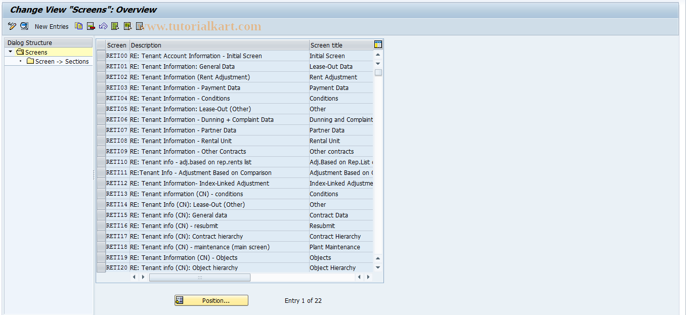 SAP TCode FOTI06 - RETI: Screen Layout Screens