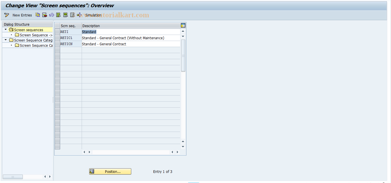 SAP TCode FOTI07 - RETI: Screen Sequence