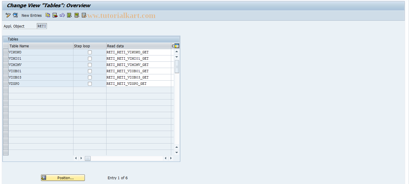 SAP TCode FOTI09 - RETI: Tables