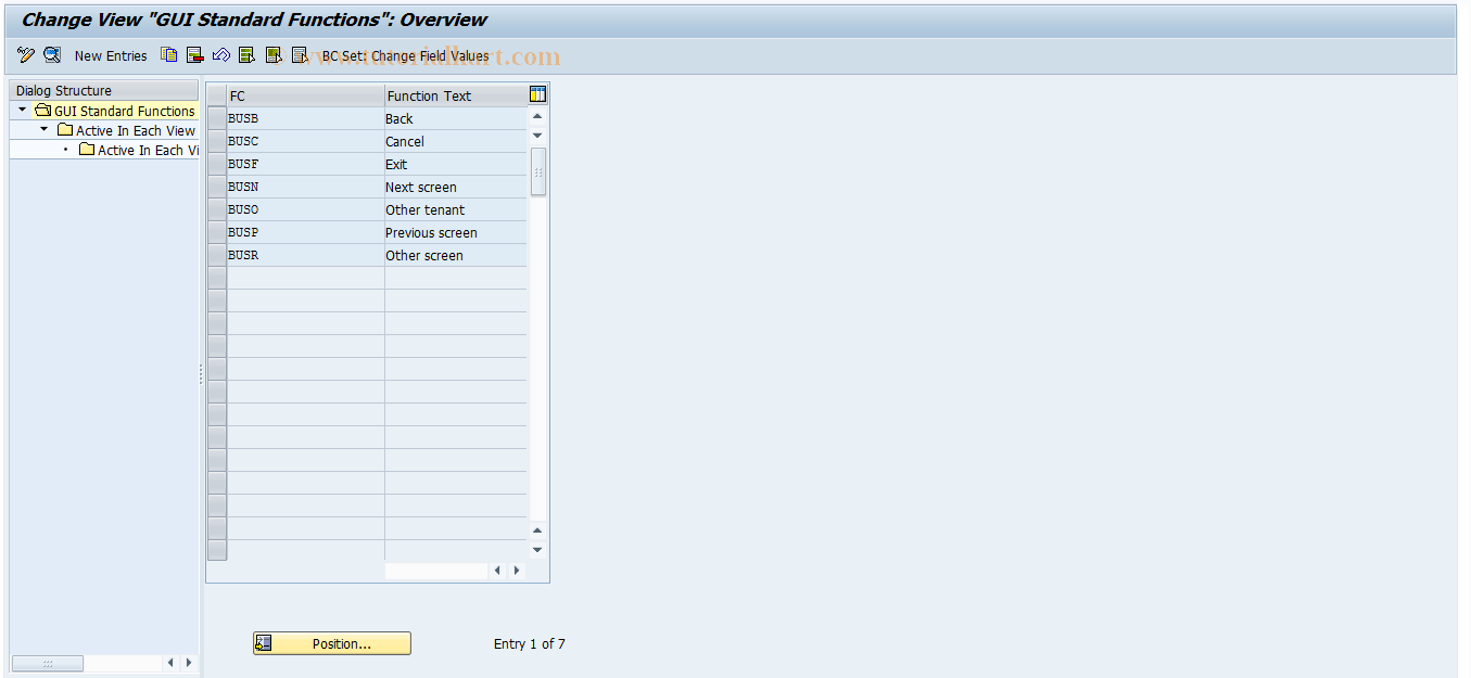 SAP TCode FOTI10 - RETI: GUI Functions - Standard