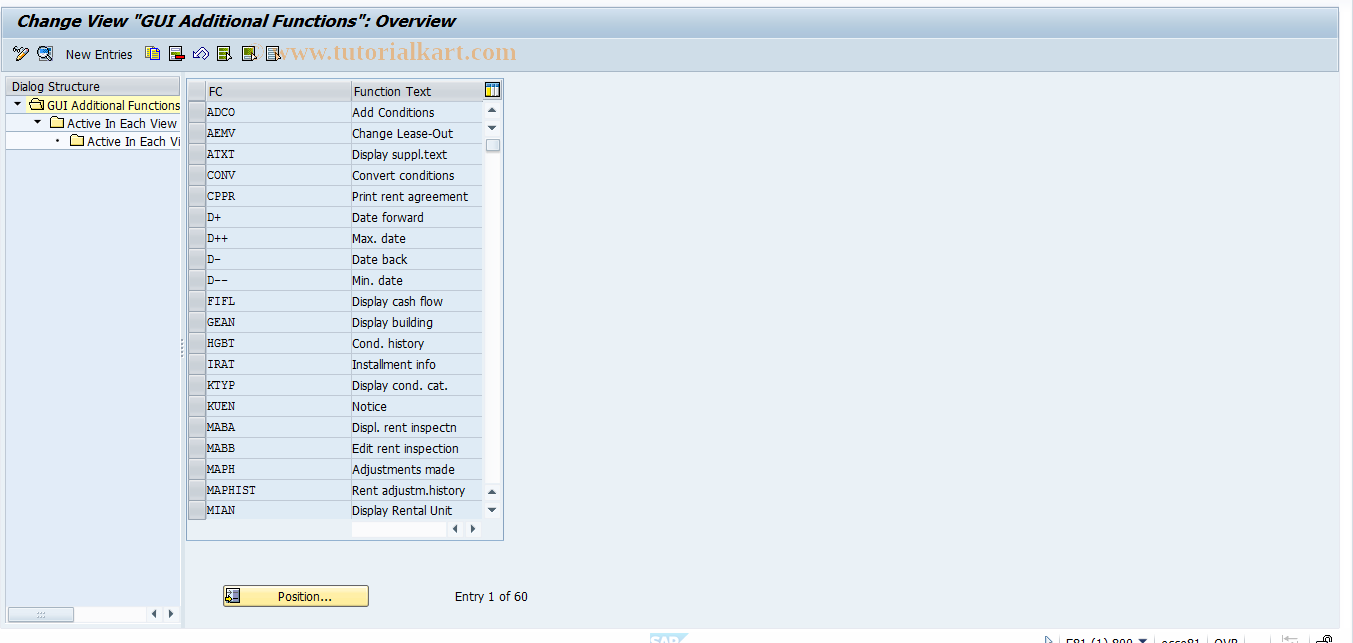 SAP TCode FOTI11 - RETI: GUI Functions - Additional
