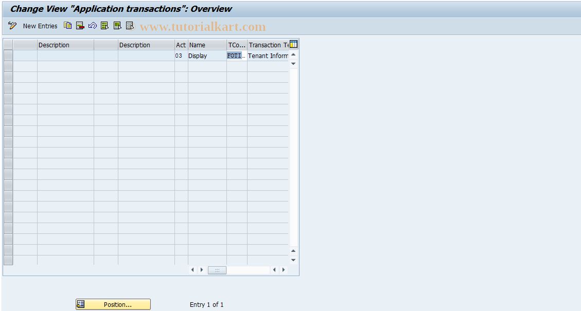 SAP TCode FOTI15 - RETI:  ApplicTransactions