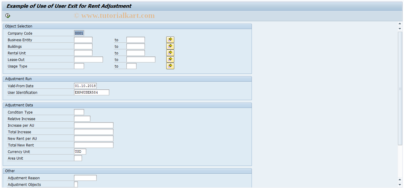 SAP TCode FOUI - RFVI: Simulate Rent Adjustment USER