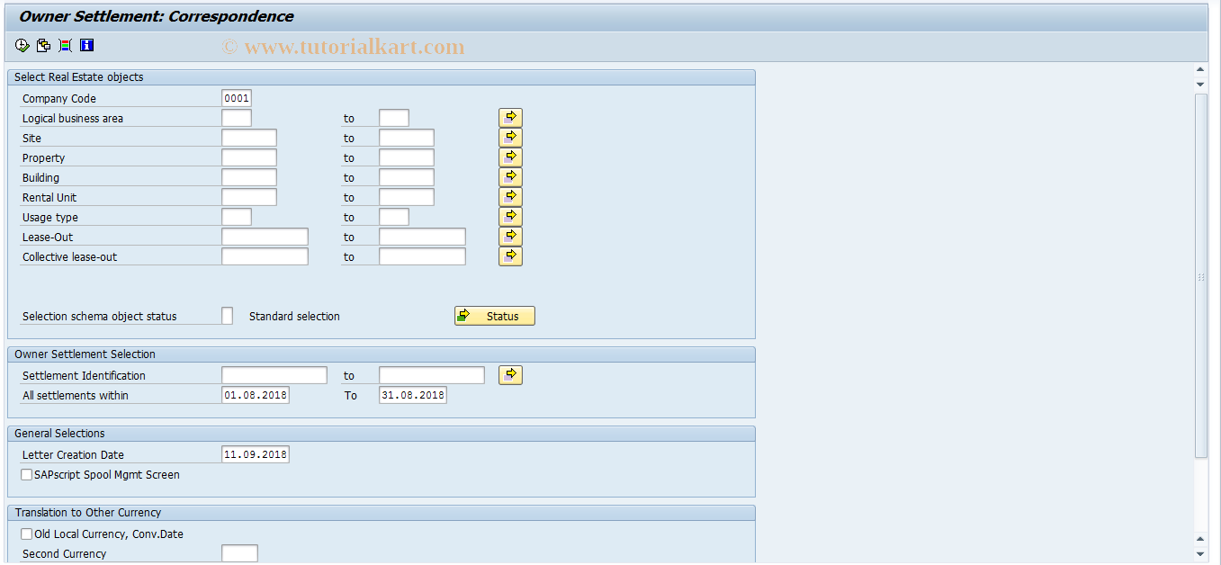 SAP TCode FOVO - Print owner settlement