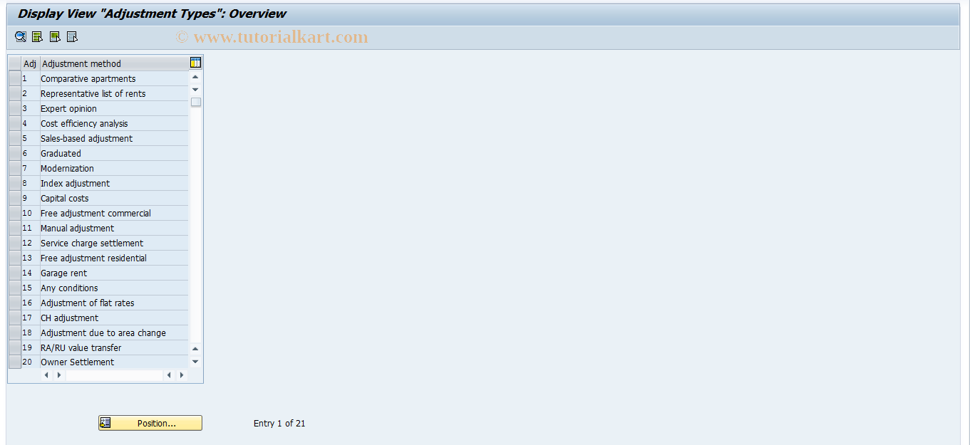 SAP TCode FOVTIV11 - Overview adjustment methods