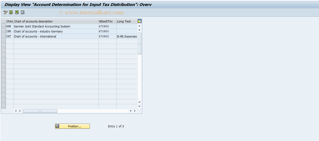 SAP TCode FO_V_TIV79K - Non-Deduct.Input Tax Default Account