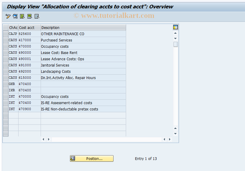 SAP TCode FO_V_TIV80 - Clearing Accounts for Cost Accounts