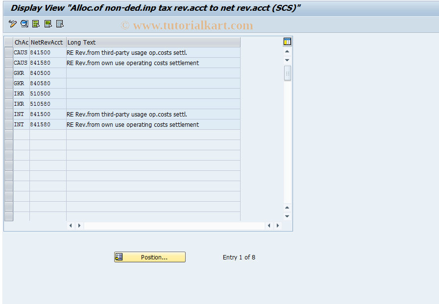 SAP TCode FO_V_TIV84 - Revenue Account  Non-Ded.Inp.Tx Rev.Account 