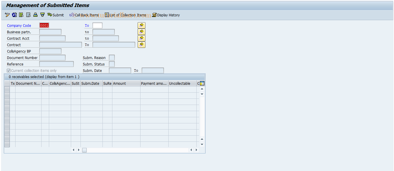 SAP TCode FP03 - Submission to External Collective Agency