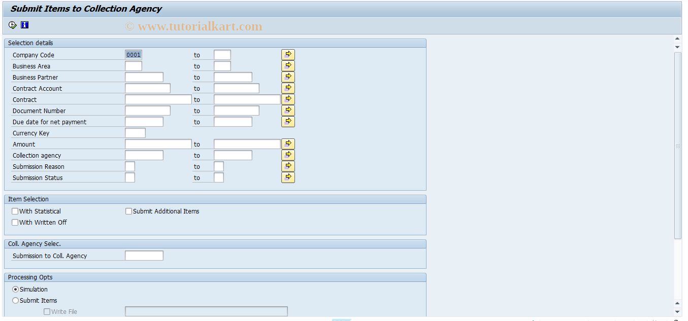 SAP TCode FP03D - Submit Receivables to Collective Agency