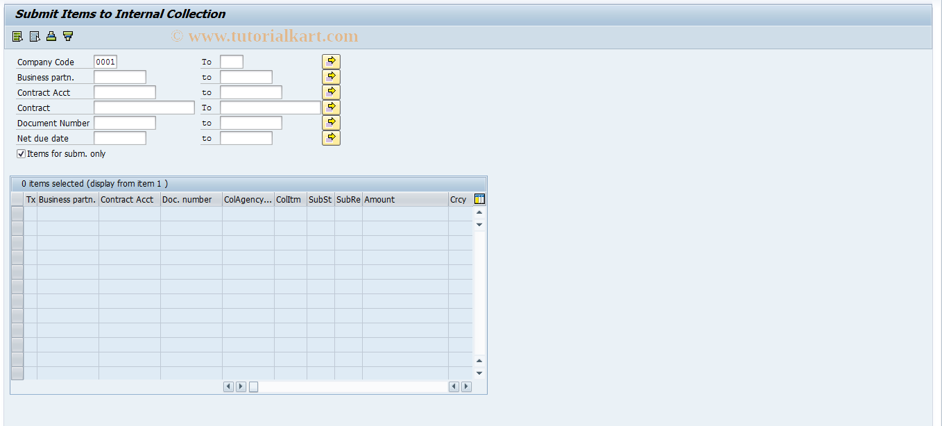 SAP TCode FP03EC - Submit Items for Internal Collection