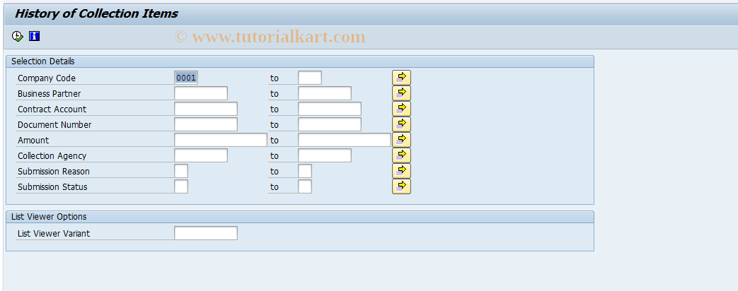 SAP TCode FP03H - History of Collection Items