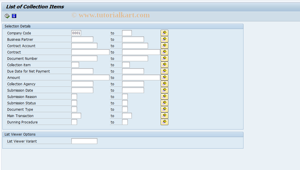 SAP TCode FP03L - List of Collection Items