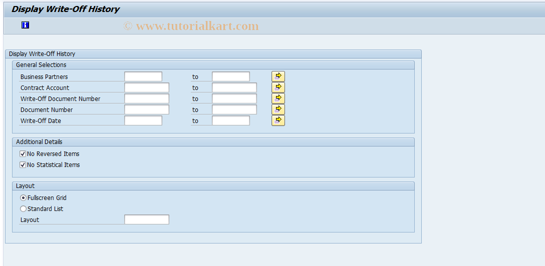 SAP TCode FP04H - Display Write-Off History